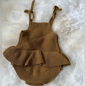 Quincy Mae knit ruffle romper | ocre